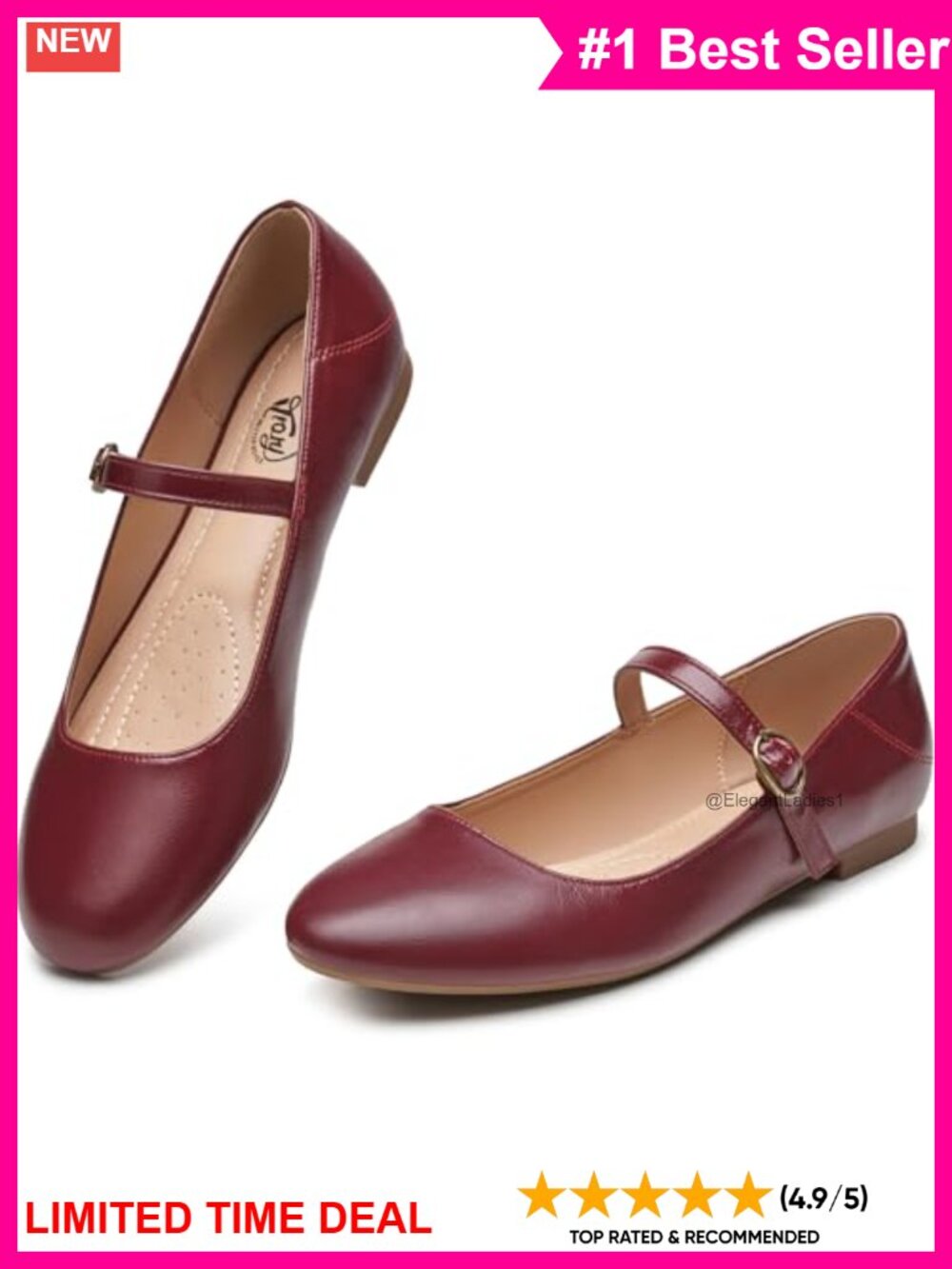 Mary Jane Flats Round Toe Ballet Dress Shoes Cushioned Non-Slip